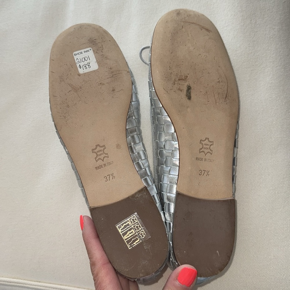 Fabio Rusconi silver woven leather ballet flats tie 37.5 37 1/2 shoes made italy - Picture 7 of 14